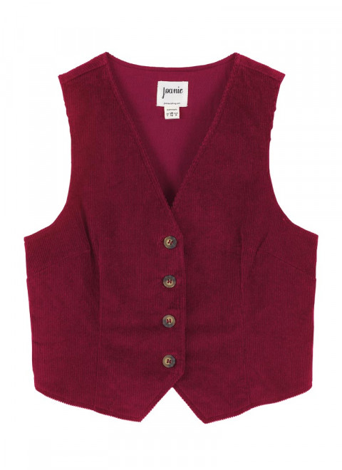Annie Corduroy Waistcoat - Cabernet - Velma Dagger Collar Blouse - Cream

