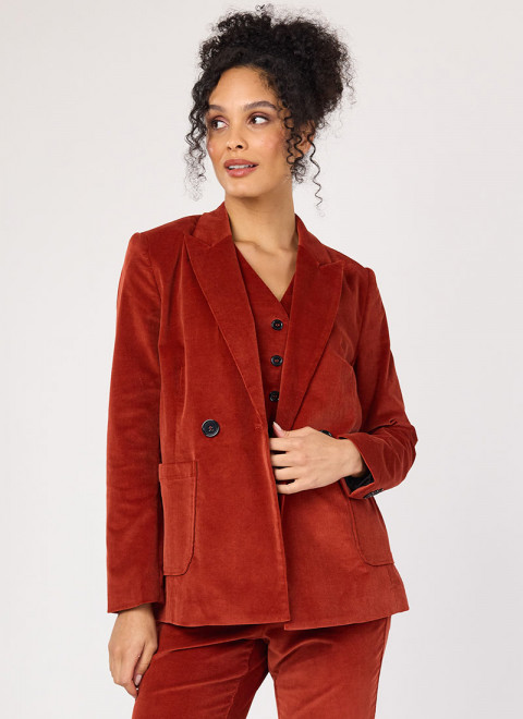 Jarvis Double Breasted Corduroy Blazer - Rust - Model Front Size 10
