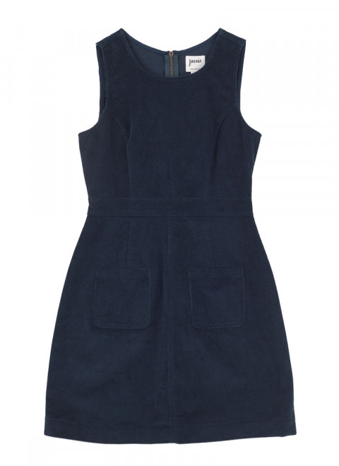 Daphne Corduroy Patch Pocket Pinafore - Navy - Model Front