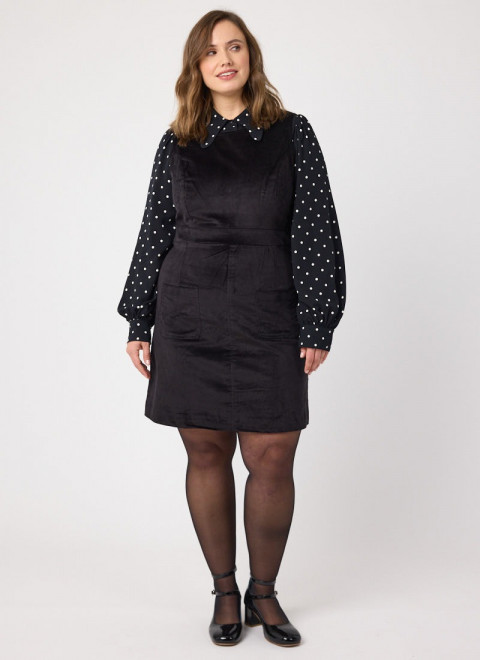 Daphne Patch Pocket Pinafore Dress - Black - Model Front Size 16