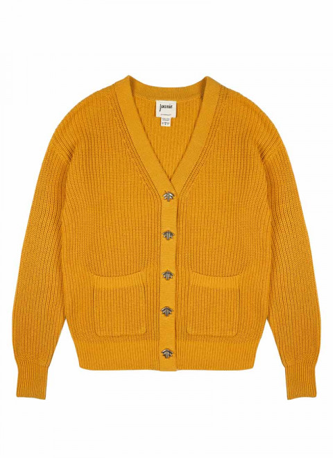Piper Bee Button Cardigan - Mustard Product Front